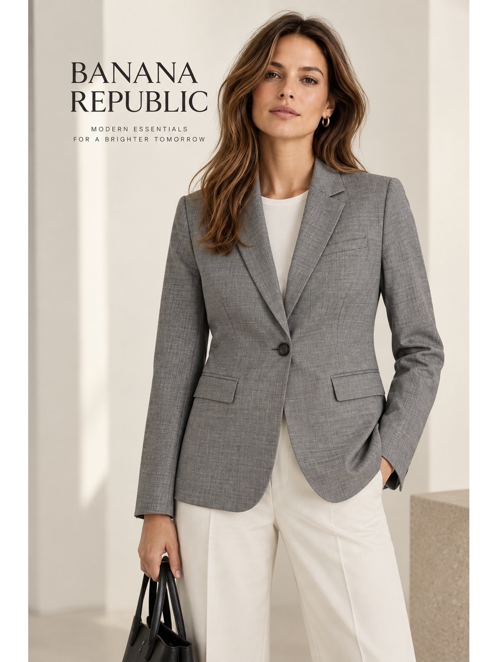 Banana Republic Womens Wool Blazer Sz 6 Gray 2 Buttons Office Classic Minimalist